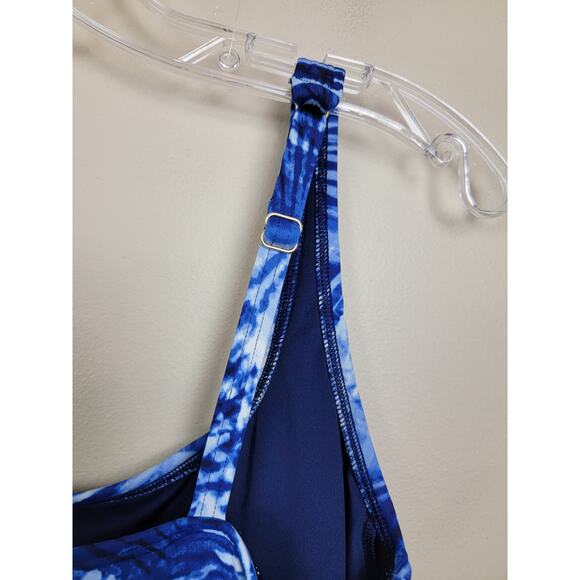 Lands' End Women's Scoop Neck Swim Dress Ruched Adjustable Straps Blue Sz 8 - Picture 4 of 6